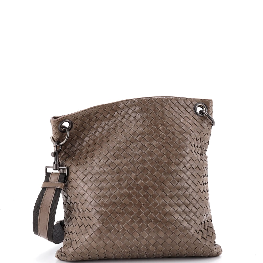 Bottega Veneta Flat Messenger Bag Intrecciato Nappa: Flat Messenger is the outlier of the Intrecciato line, a bag with almost no depth at 12 in wide, 11 in high and 1 in deep. Nappa woven that thin stays supple, and the 15-30 in strap adjustment means o