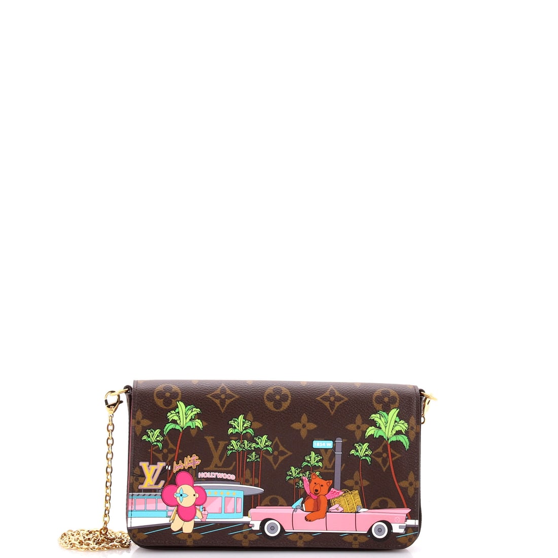 Louis Vuitton Felicie Pochette Limited Edition Vivienne Xmas Monogram Canvas: Limited edition Vivienne pieces are what Felicie watchers chase, the character artwork being the whole difference between this and the standard Monogram canvas run. Maison grade: Grade A - Pristine. A