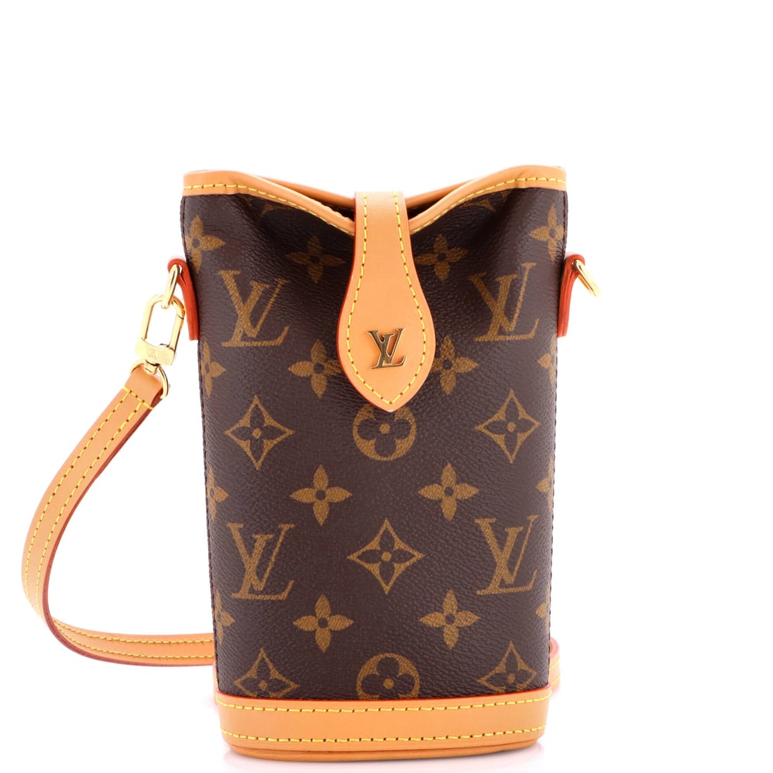 Louis Vuitton Fold Me Pouch Monogram Canvas: Canvas that holds a crease is the whole premise of the Fold Me Pouch, since the design depends on the top folding down and staying folded. Folded shut it stands 4 in wide x 7.5 in high x 2.5 in deep, 