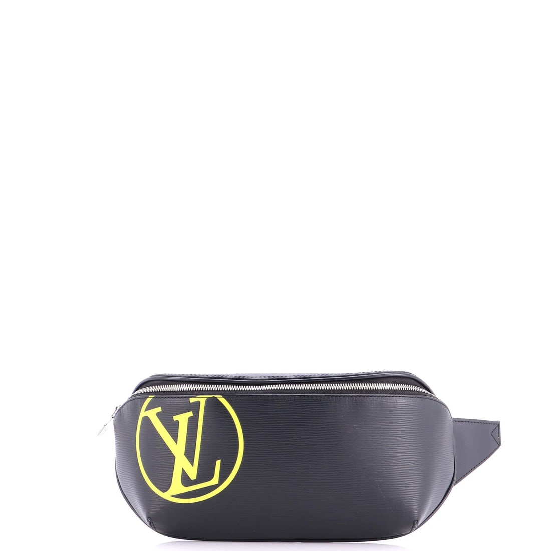 Louis Vuitton Bum Bag Initials Epi Leather: Epi grain on a belt bag makes sense, the textured hide taking friction at the hip where a smooth surface would show every contact. The body runs 12 in wide, 6 in high and 2 in deep on a 21 in strap dr