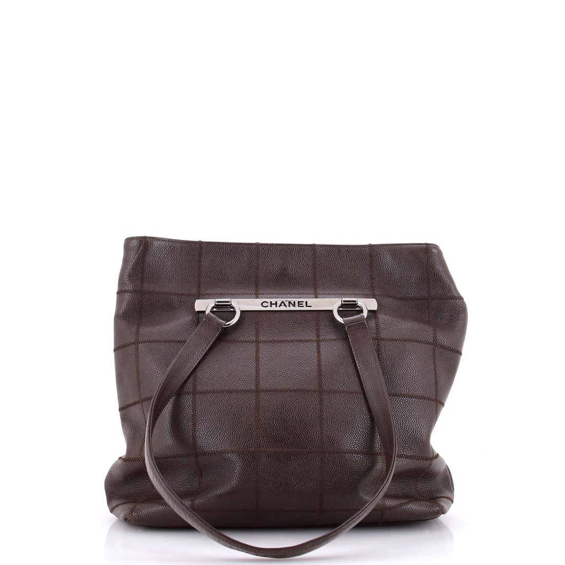 Chanel Square Stitch Tote Caviar: Among Chanel totes the square stitch versions are the restrained ones, geometry standing in for diamond quilting. Height leads width at 11.5 in wide x 13 in high x 5 in deep, an upright shape that