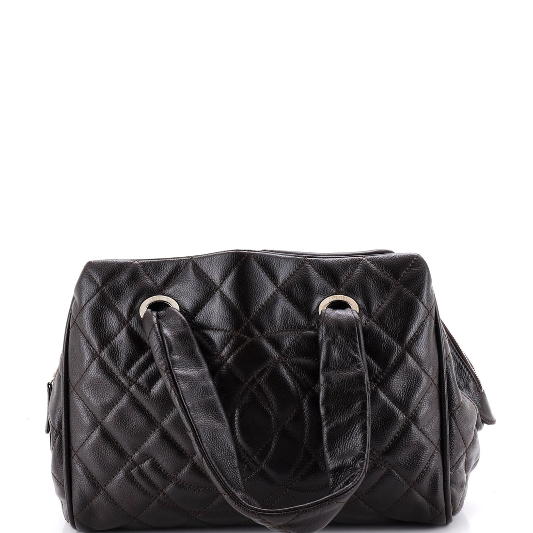 Chanel Timeless Classic Bowler Bag Quilted Caviar: Full-size at 13 in wide, 9 in high and 8 in deep, this Chanel bowler carries closer to a weekender than to a flap bag, and a 7.5 in handle drop clears a shoulder. Quilted caviar across that much volum