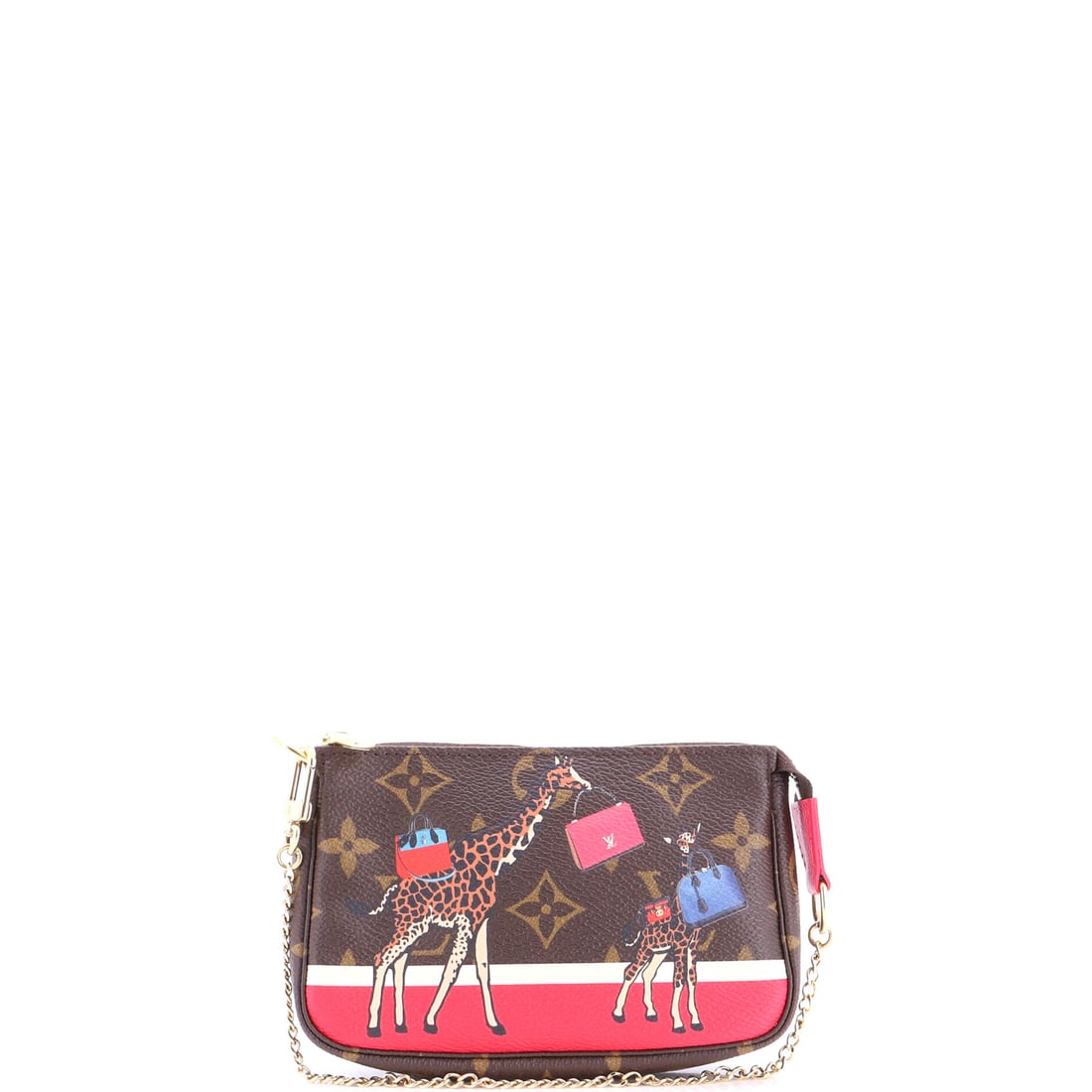 Louis Vuitton Pochette Accessoires Limited Edition Christmas Animation Monogram Canvas: Flat and small at 6 in wide x 4 in high x 1 in deep, the Pochette Accessoires was never built to hold more than a phone and a few cards, and that limit is the appeal. A 6 in handle drop hangs it from 