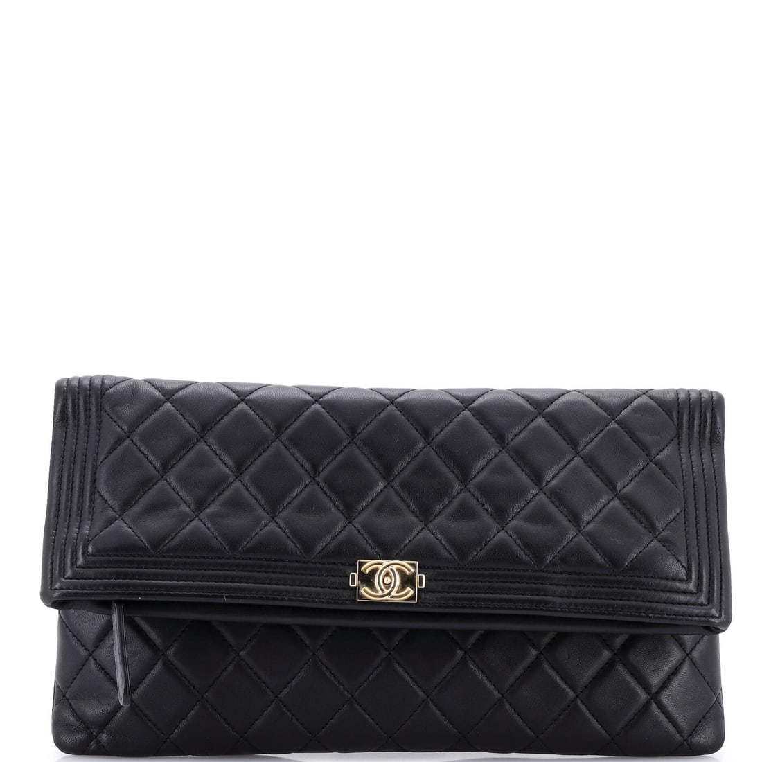 Chanel Boy Beauty CC Clutch Quilted Lambskin: Zip-top and flat-bodied, the Boy Beauty clutch takes the line's broader quilt across soft lambskin. At 11 in wide, 6 in high and 2 in deep it holds a tablet or works as the organizing pouch inside a l