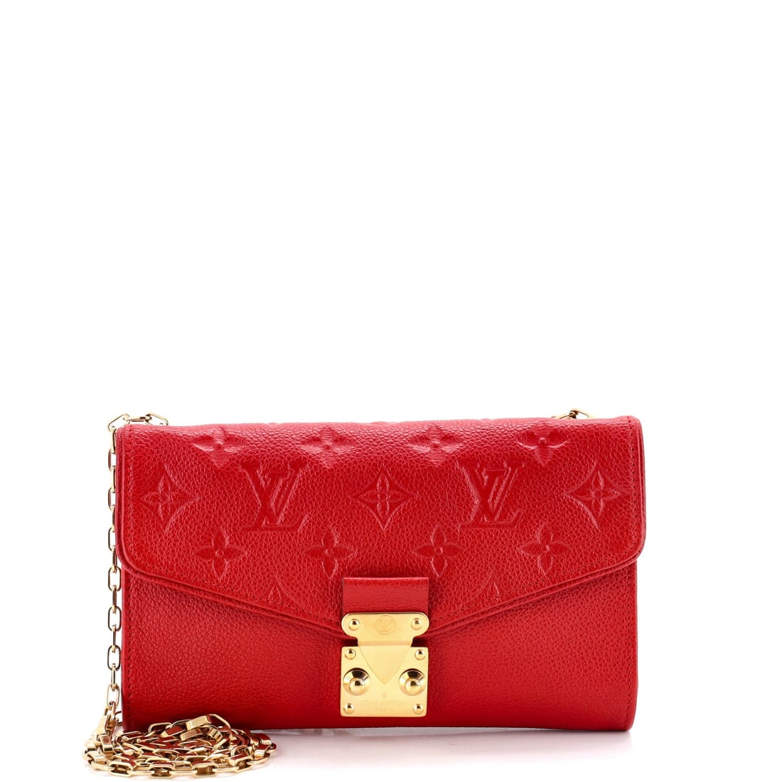 Louis Vuitton Saint Germain Pochette Monogram Empreinte Leather: Saint Germain at pochette scale uses Monogram Empreinte, the leather with the pattern pressed into the hide, which gives a small body real matte depth. At 7.5 in wide x 5 in high x 1 in deep on a 21 i