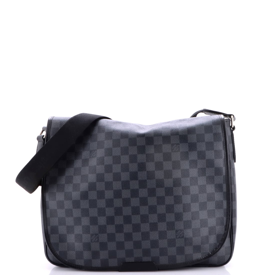 Louis Vuitton Daniel Messenger Bag Damier Graphite: Damier Graphite coated canvas was made for bags carried daily, resisting scuffs and rain in a way plain leather does not. This messenger runs 15 in wide x 12 in high x 3 in deep, sized around a laptop