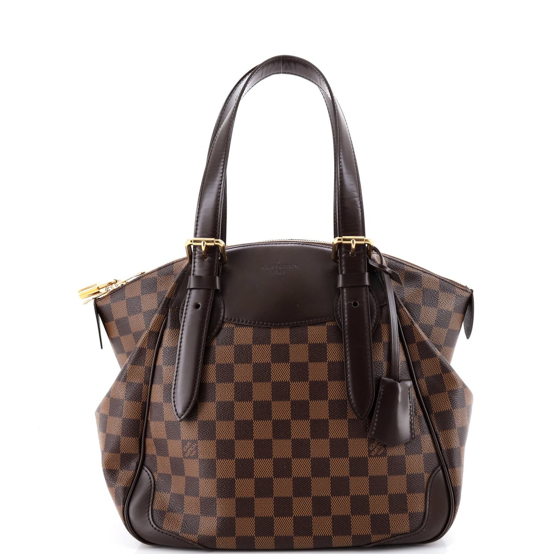 Louis Vuitton Verona Handbag Damier: Broad through the base at 13 in wide by 11 in high with 6.5 in of depth, this Verona takes a laptop sleeve and a folder side by side. Handles drop 7-9 in, the range where a tote stops being hand-only.