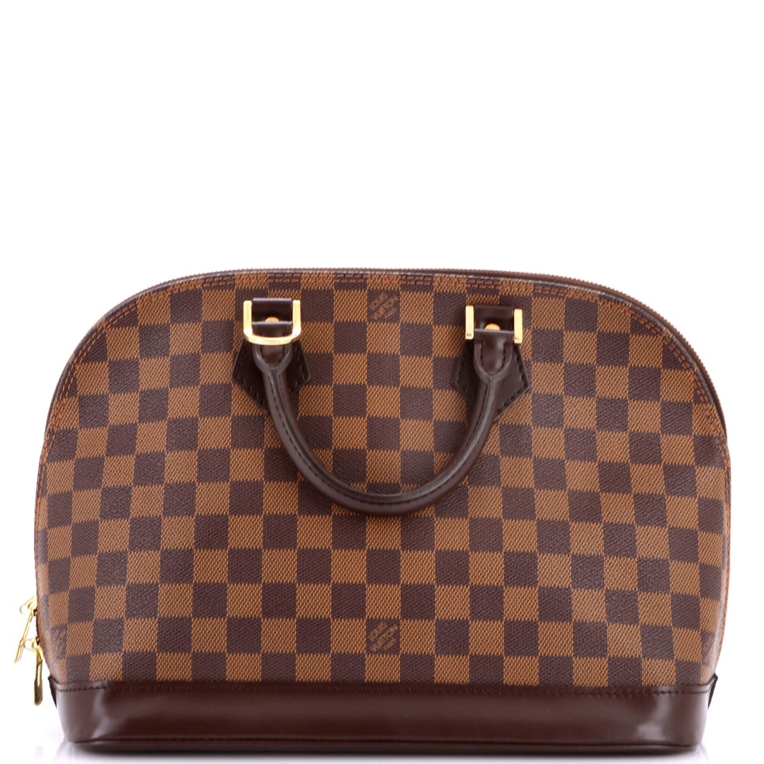Louis Vuitton Vintage Alma Handbag Damier: Alma collectors watch the dome shape and how Damier canvas holds it, since the model depends on structure to look right. This vintage cut runs 12 in wide x 9 in high x 7 in deep, taken by hand at a 3.