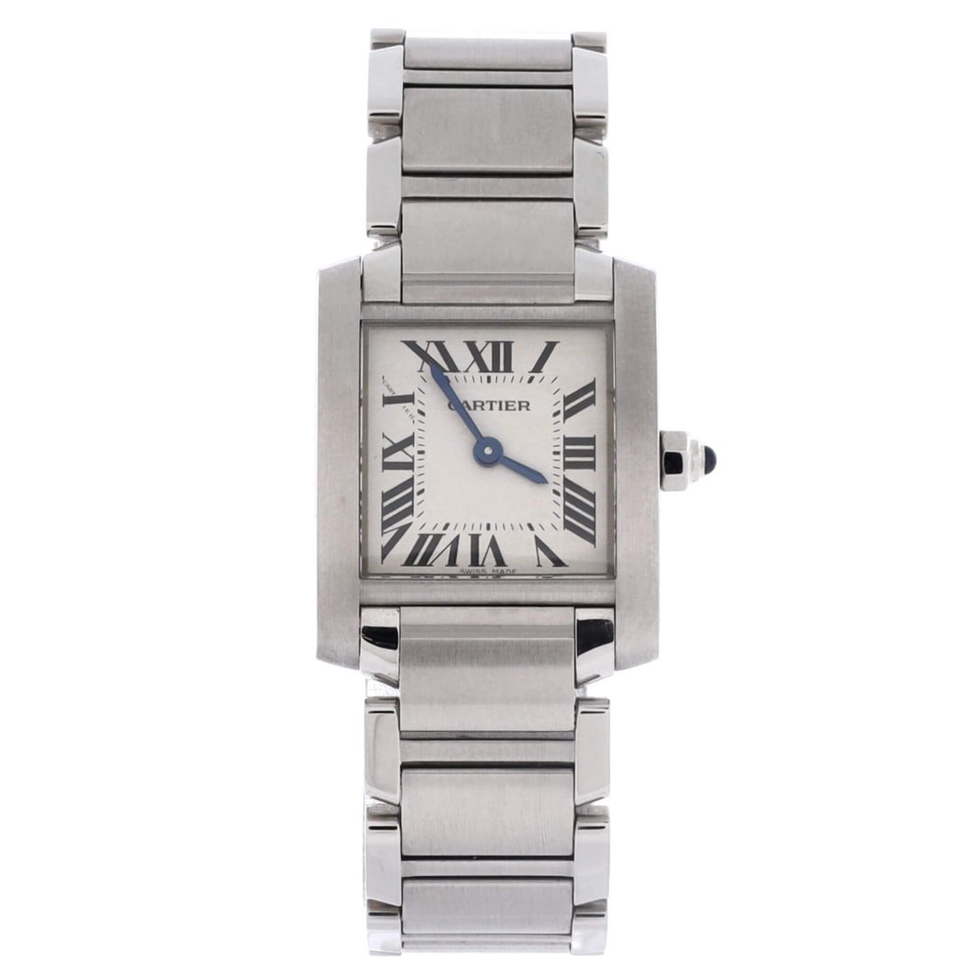 Cartier Tank Francaise Quartz Watch Stainless Steel: At 20 mm the smallest Francaise is a bracelet first and a watch second, which is precisely how the model earned its following. Quartz holds the case to 6 mm, and the 15 mm band width tapers the links 