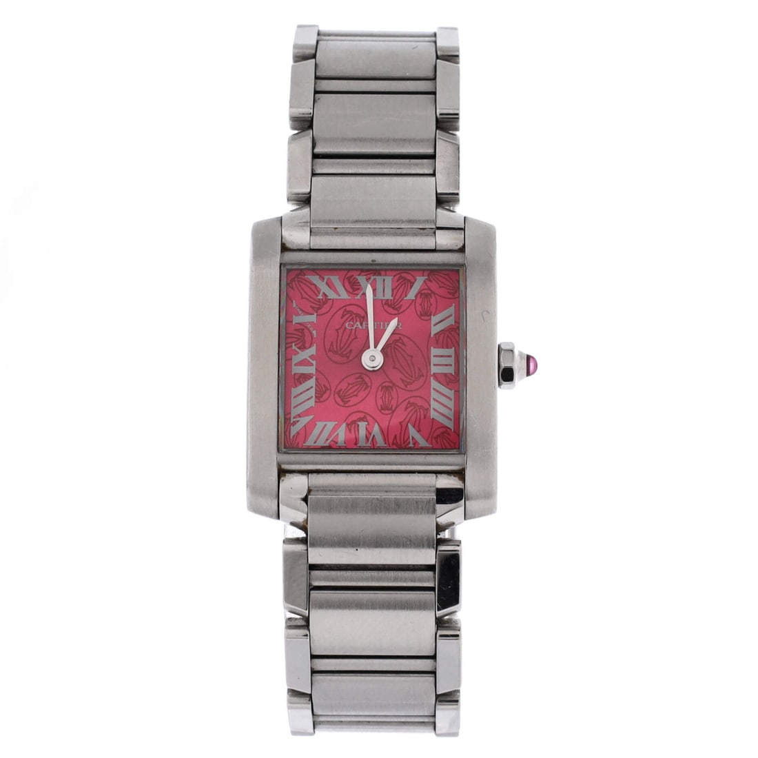 Cartier Limited Edition Tank Francaise Quartz Watch Stainless Steel: Tank Francaise in stainless steel, its integrated bracelet running straight off the case so the whole watch reads as one piece. The 20 mm case and 6 mm thickness put it at small-wrist scale, while the