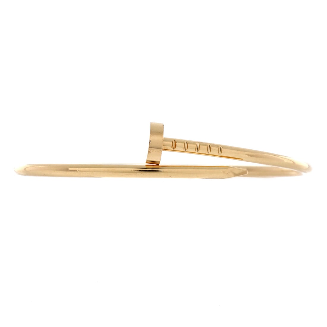 Cartier Juste un Clou Bracelet 18K Yellow Gold: Yellow gold is the original register for this design, and it makes the nail reference plainest: head, taper, point, nothing else. The 2.5 mm shank is the slimmer option, light on the wrist and easy un