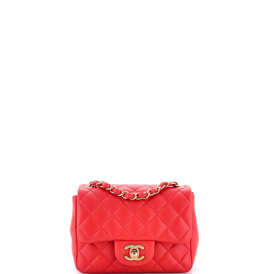 Chanel Square Classic Single Flap Bag Quilted Lambskin: Lambskin at this scale is the softest expression of the square flap, its quilting puffed where caviar would stay flat. Grade A - Pristine. A 9 inch handle drop gives a neat shoulder carry, while the 2
