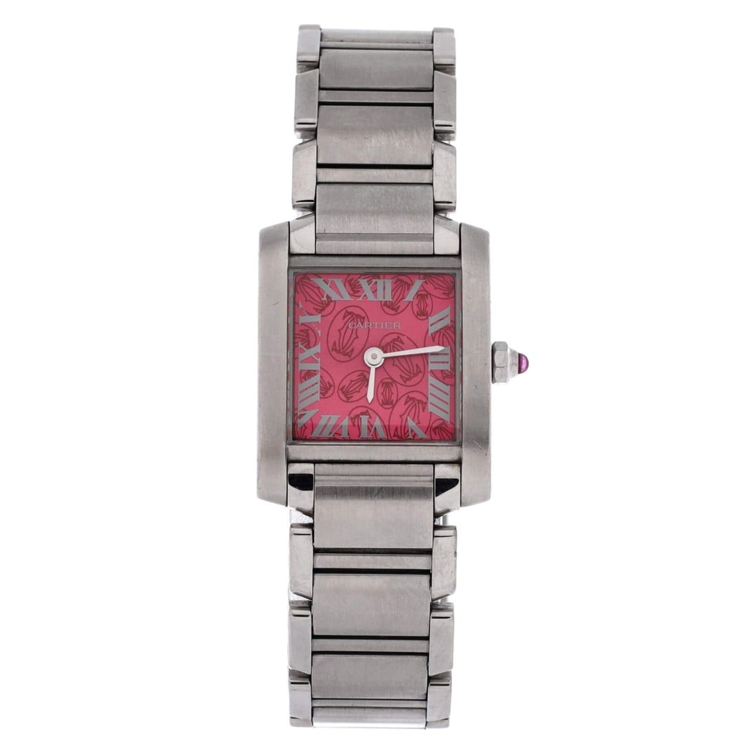 Cartier Limited Edition Tank Francaise Quartz Watch Stainless Steel: Steel gives this limited edition Tank Francaise its everyday nerve, the brancards flowing without interruption into the bracelet. A 20 mm case and 6 mm profile mean it slips under a shirt cuff, with t