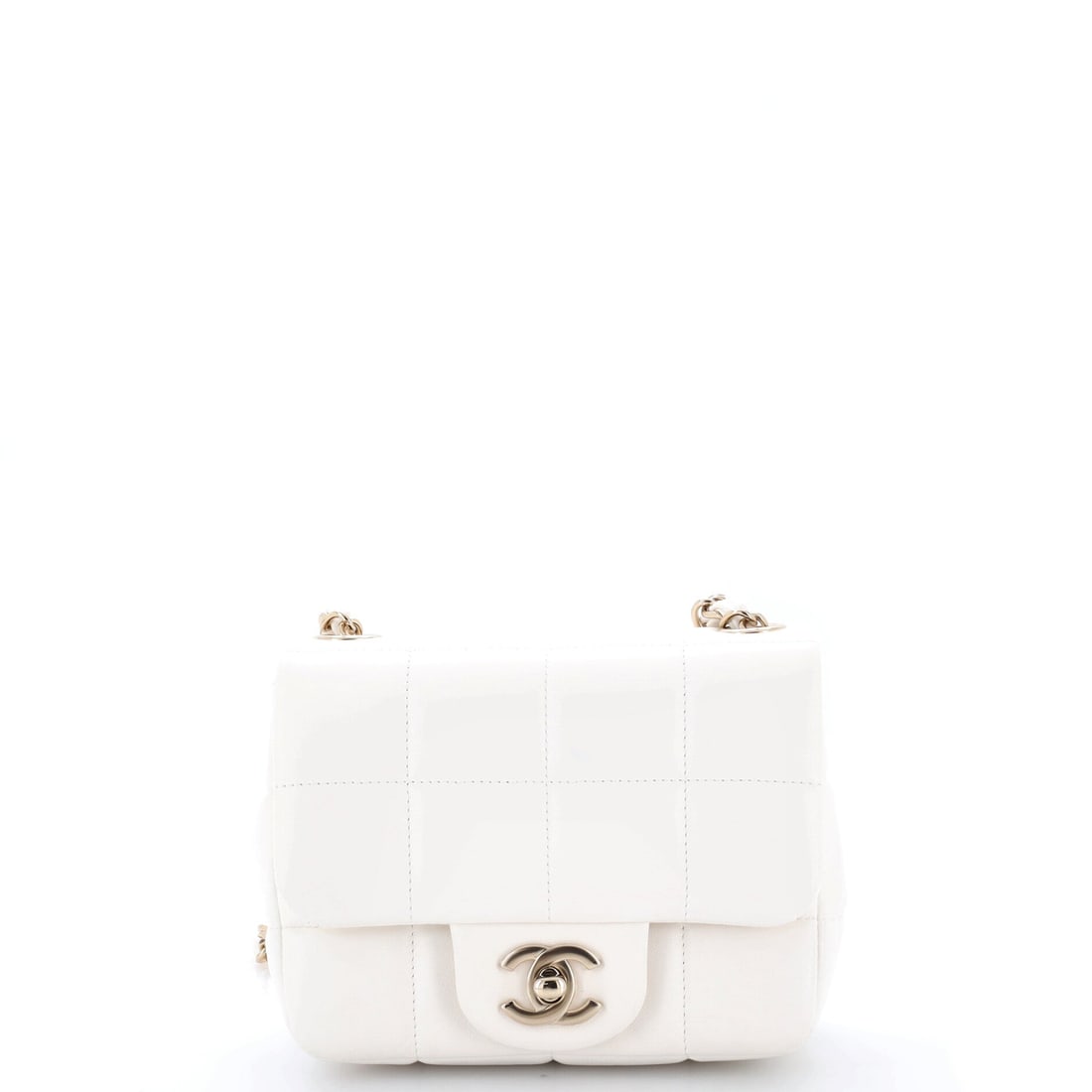 Chanel Monacoco Logo Blocks Square Flap Bag Quilted Lambskin with Resin: Resin blocks spelling out the logo turn this square flap into something closer to an object than a bag. Six inches wide by 5 high with a full 3 inches of depth gives it a cube-like presence unusual fo
