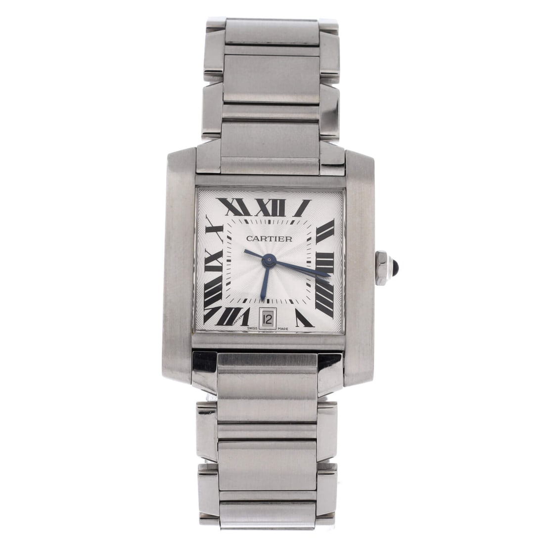 Cartier Tank Francaise Automatic Watch Stainless Steel: Automatic movement and a 28 mm case put this Tank Francaise in mid-size territory, wearable by anyone who finds the small quartz models too dainty. The 8 mm case depth and 19 mm band width give the br