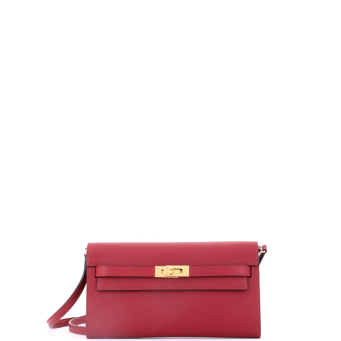 Hermes Kelly To Go Wallet Epsom: Clip the strap on and the wallet becomes a crossbody at 21 in; unclip it and you have a slim 8 in clutch for the evening. Faint marks at the corner points are the only note at Grade B - Excellent. Eps