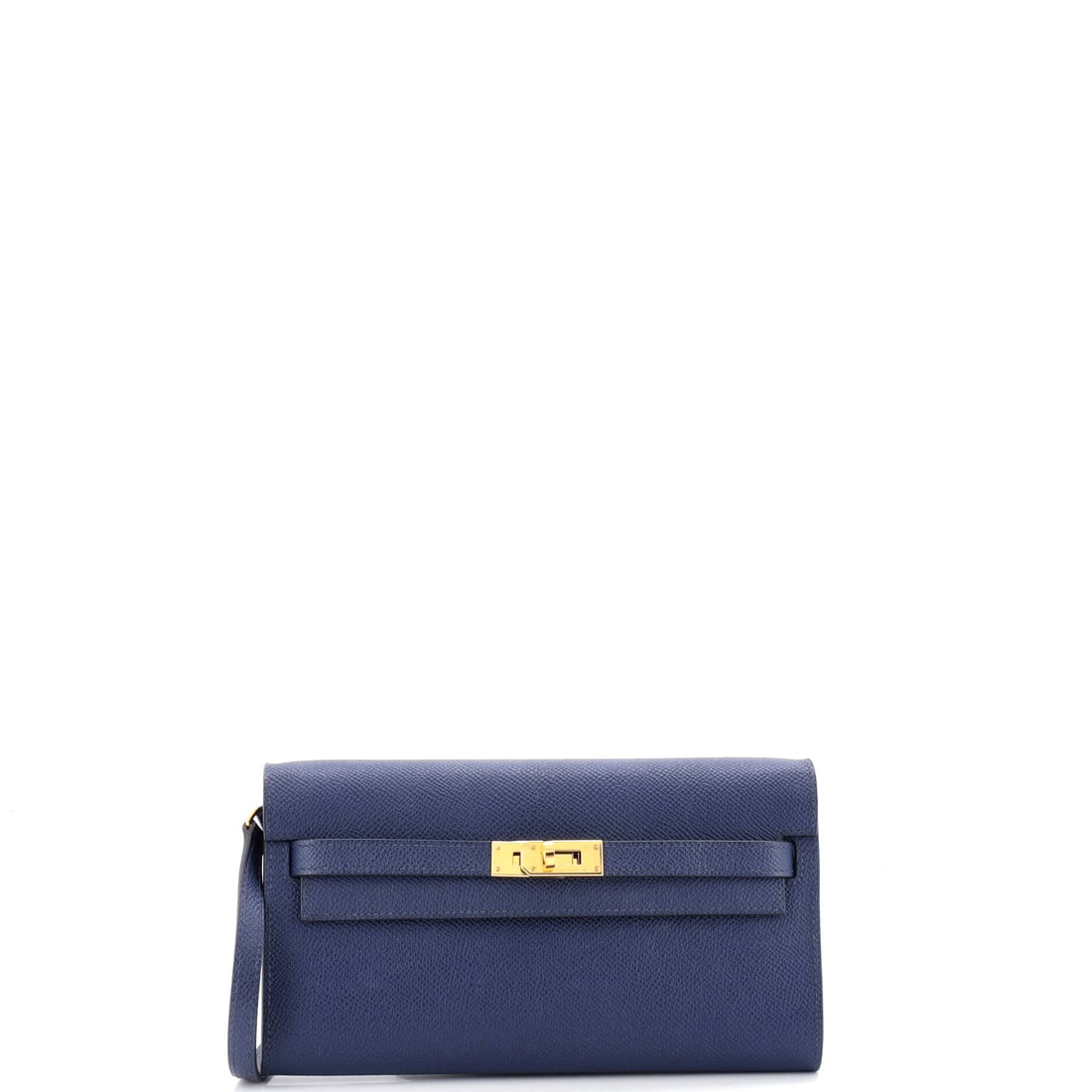 Hermes Kelly To Go Wallet Epsom: Hermes built the To Go around the idea that a wallet should not be trapped inside a bag, hence the 21 in strap and the Kelly closure scaled down to fit. The proportions, 8 x 4.5 x 1 in, are deliberate