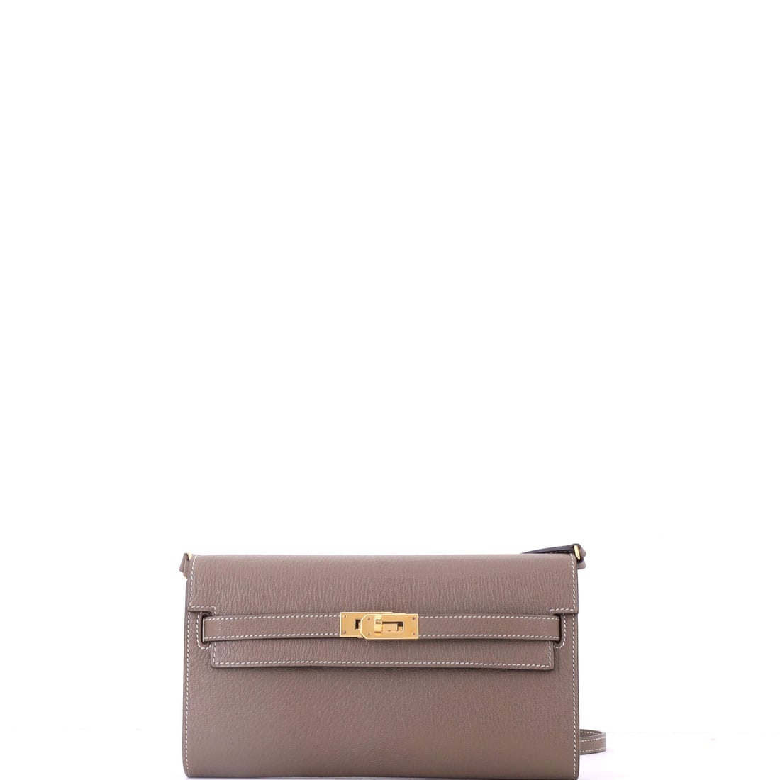 Hermes Kelly To Go Wallet Chevre Mysore: Mysore goatskin is the matte counterpart, fine grained, light in the hand and more forgiving of daily contact than a polished calf. With a 21 in strap drop the wallet converts to a crossbody, which is