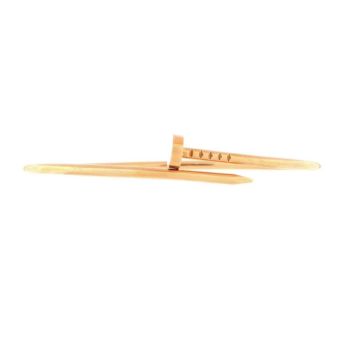 Cartier Juste un Clou Bracelet 18K Yellow Gold: Sizing runs long here, well beyond the standard yellow gold run and aimed squarely at a wide wrist. The shank holds to 2.5 mm, so the extra length does not translate into extra bulk. Grade B - Excelle