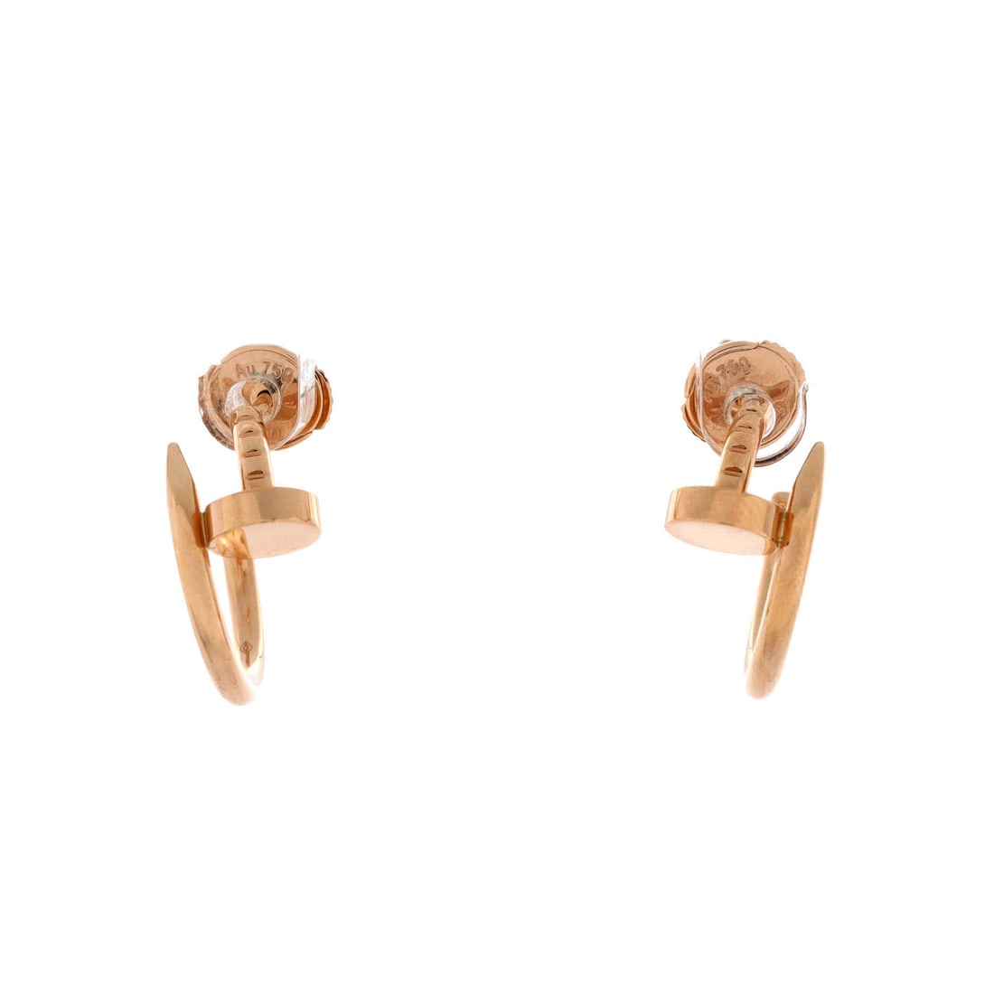 Cartier Juste un Clou Hoop Earrings 18K Rose Gold: Small hoops, 16.45 mm from top to bottom and only 1.75 mm thick, which puts these firmly in everyday territory rather than occasion wear. The nail motif is compressed into the curve of the hoop, head 
