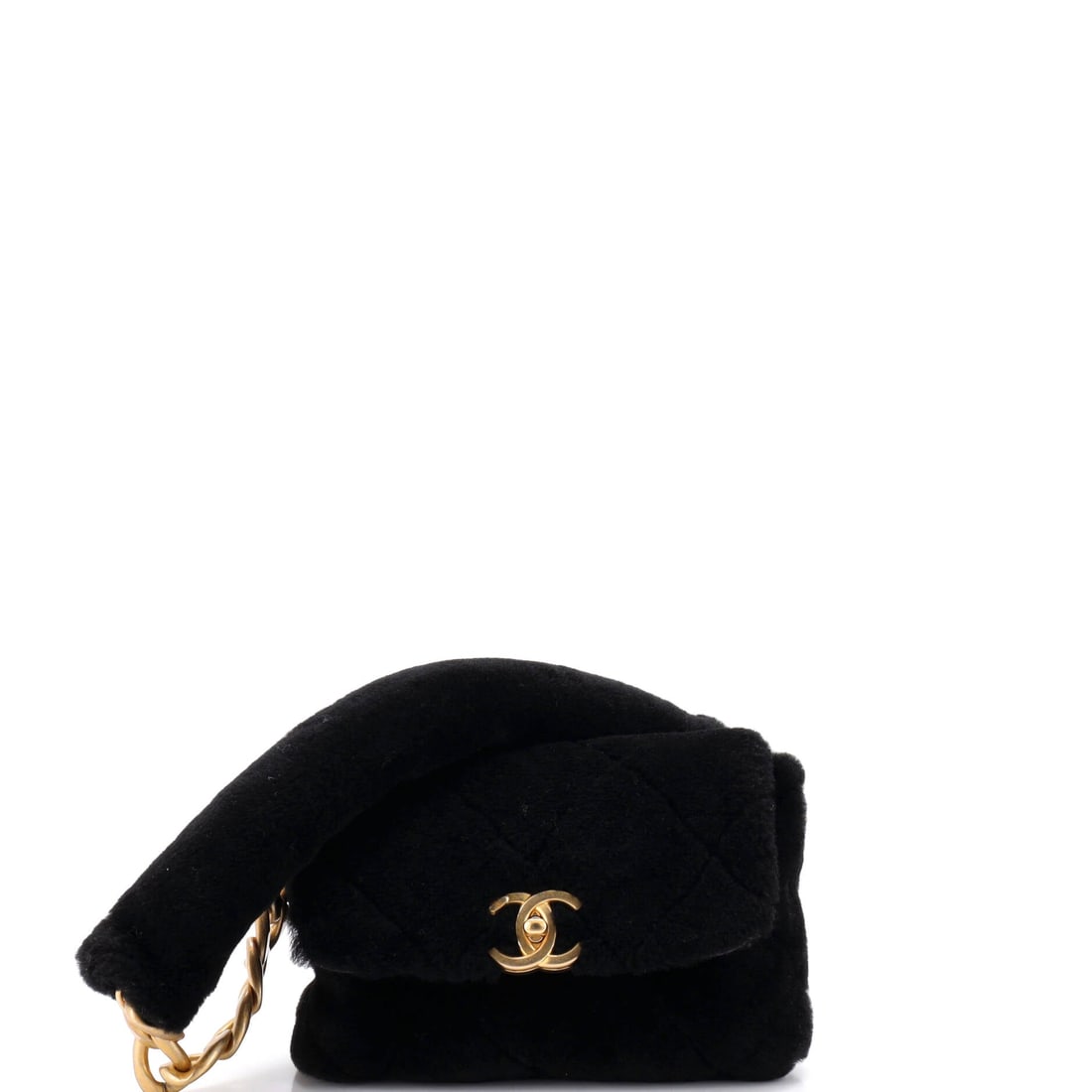 Chanel Chunky Chain CC Flap Bag Quilted Shearling: Shearling gives the chunky chain something soft to press against, and the quilting reads as texture rather than line on a surface like this. Two drops, 9 and 11 inches, keep it on the shoulder either 