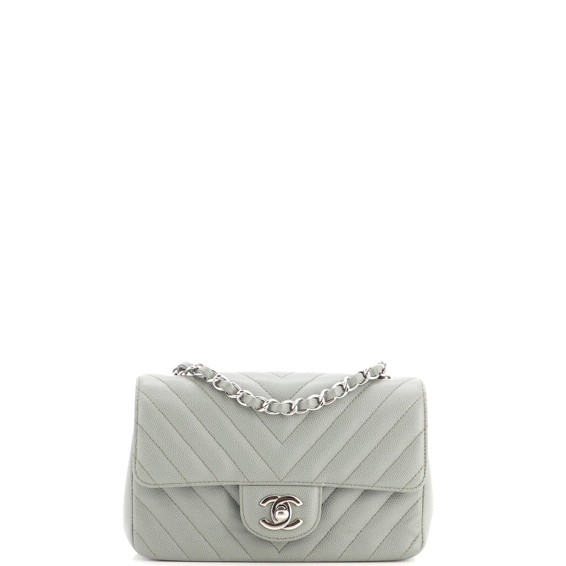 Chanel Classic Single Flap Bag Chevron Caviar: Chevron quilting on caviar gives this single flap a directional line the diamond pattern does not, and it reads especially well at a compact 8 in width. Five inches of height and 2.5 in of depth make 