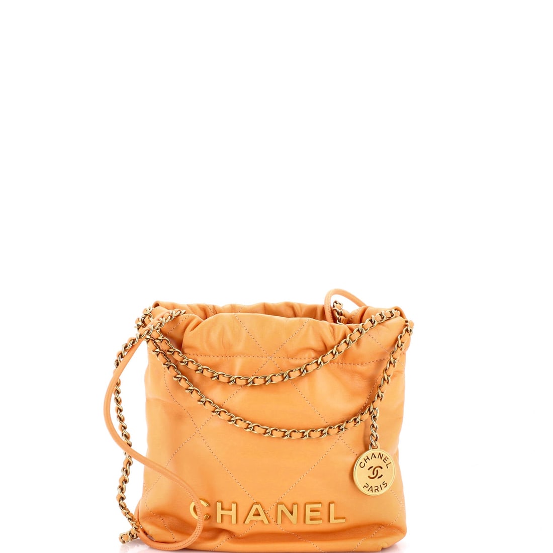 Chanel 22 Chain Hobo Quilted Calfskin: The mini 22 in quilted calfskin, here at the broader end of the small format at 8 in across and 7.5 in high. That extra width matters, since the quilting reads as a proper grid rather than a fragment,