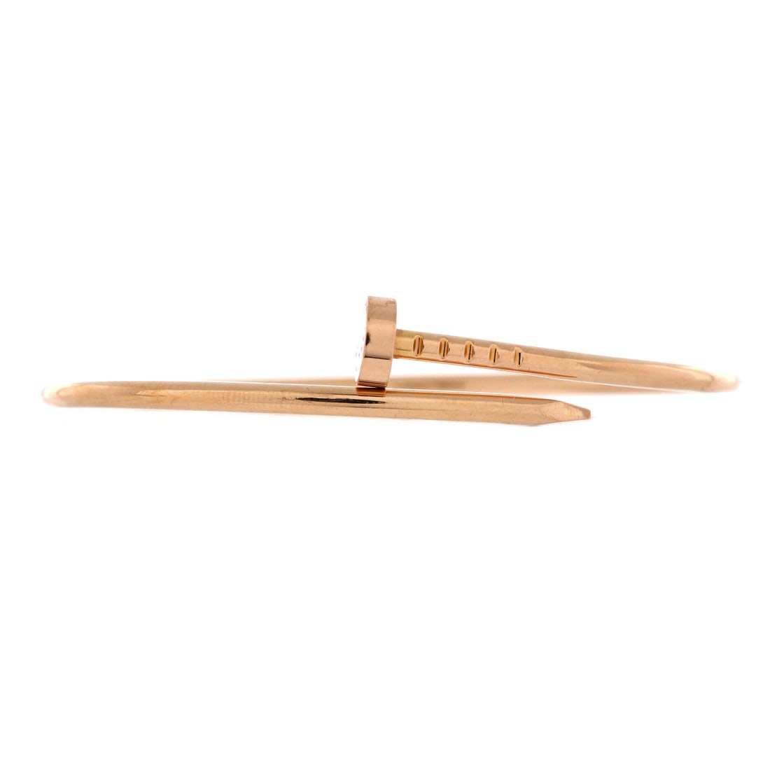 Cartier Juste un Clou Bracelet 18K Rose Gold: Proportion does the work on this one: 2.5 mm of rose gold, no stones, nothing to read but the nail itself. The generous sizing suits a fuller wrist, or anyone who prefers a bracelet to move rather tha