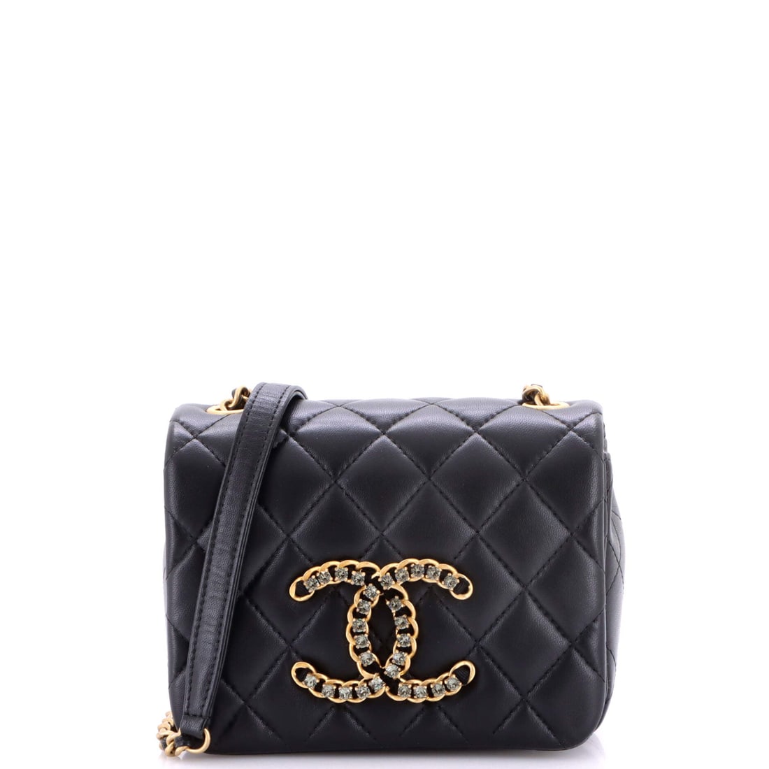 Chanel Crystal CC Full Flap Bag Quilted Lambskin: Crystal set into the CC turnlock is what separates this full flap from the standard version, drawing the eye straight to the closure. Quilted lambskin behind it stays understated, letting the embellis
