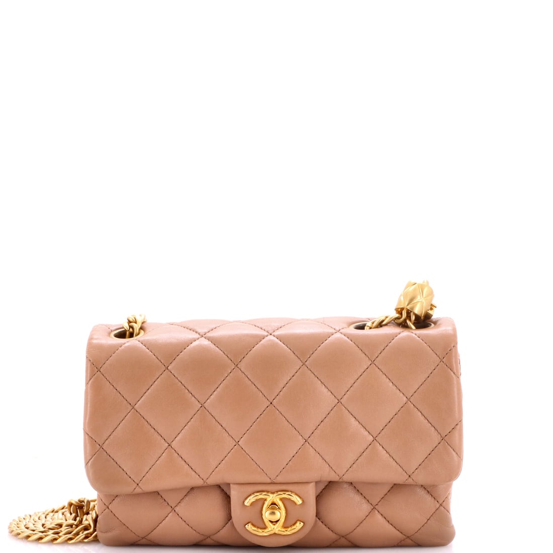 Chanel All Slide Long Flap Bag Quilted Lambskin: Quilted lambskin over a long, shallow frame is what the All Slide is about, and at 8.5 inches wide by 5.5 high it holds that horizontal line cleanly. The grading here is Grade B - Excellent. Three inc