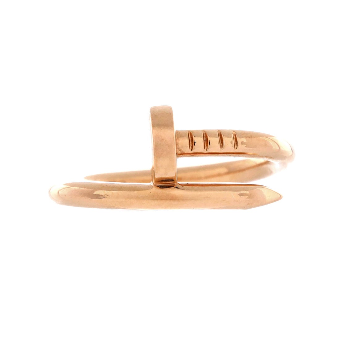 Cartier Juste un Clou Ring 18K Rose Gold: Plain rose gold, no stones, 2.7 mm across the band: the Juste un Clou ring reduced to its outline, which is arguably how it works best. The size runs notably large, useful for a bidder who has struggl