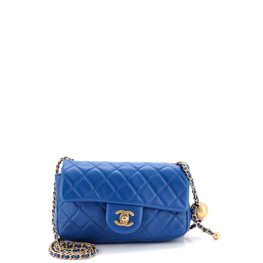 Chanel Pearl Crush Flap Bag Quilted Lambskin: Quilted lambskin at eight inches across gives this Crush flap a wider front than the 7.5 inch version, which is enough to matter if you carry a larger phone. Depth holds at 2.5 inches, so the silhouet