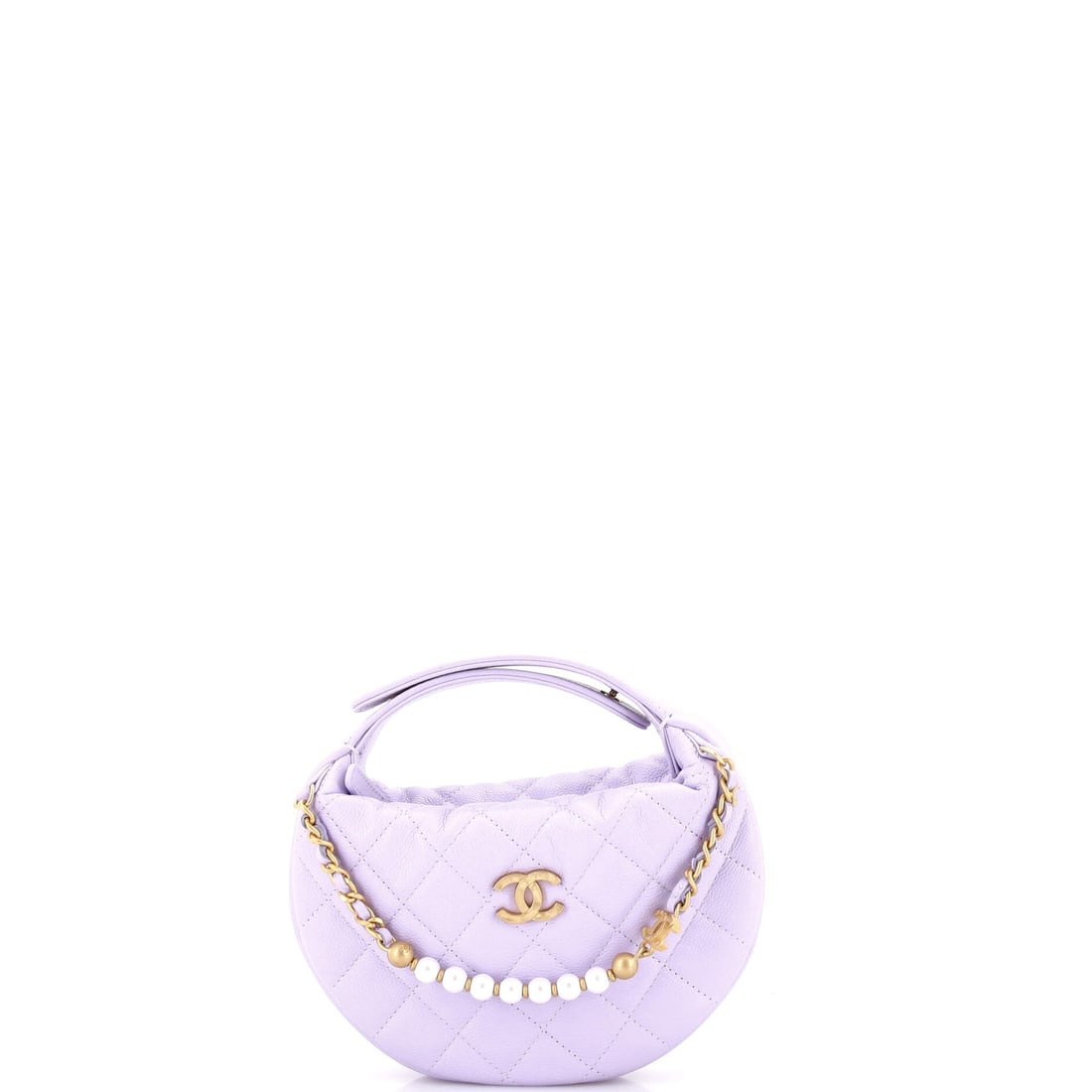 Chanel Single Pearl Chain Hobo Pouch Quilted Caviar: Pearl links in place of metal chain give this hobo pouch a dressed-up top line while the quilted caviar body stays hard-wearing. At 8 x 6.5 x 3 in it is pouch-scaled but deep enough to be practical. T