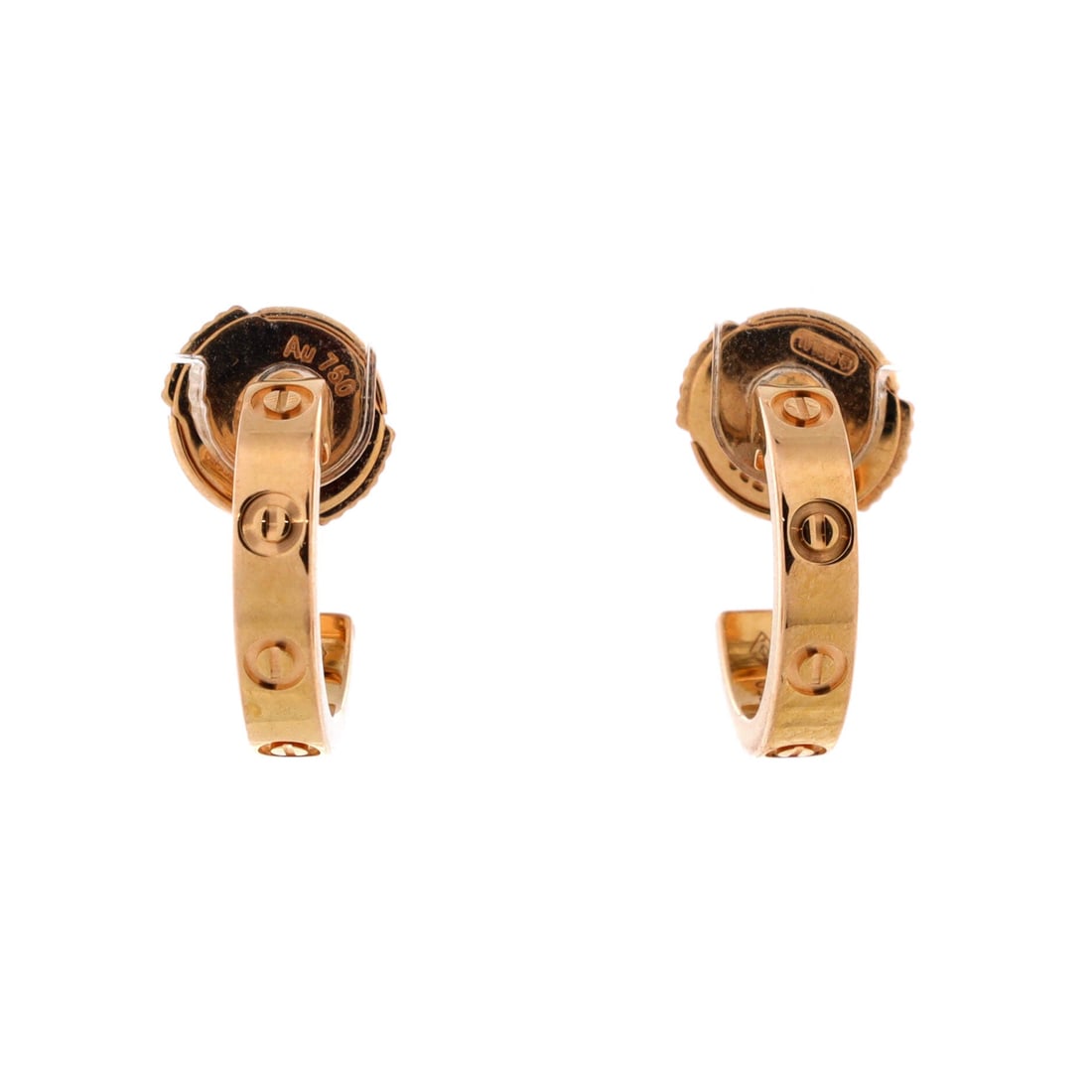 Cartier Love Hoop Earrings 18K Rose Gold: Slightly wider at 2.75 mm, these rose gold Love hoops carry a little more metal than the standard pair, which makes the screw motif easier to read. The drop measures 12.35 mm, so they hug the lobe clo