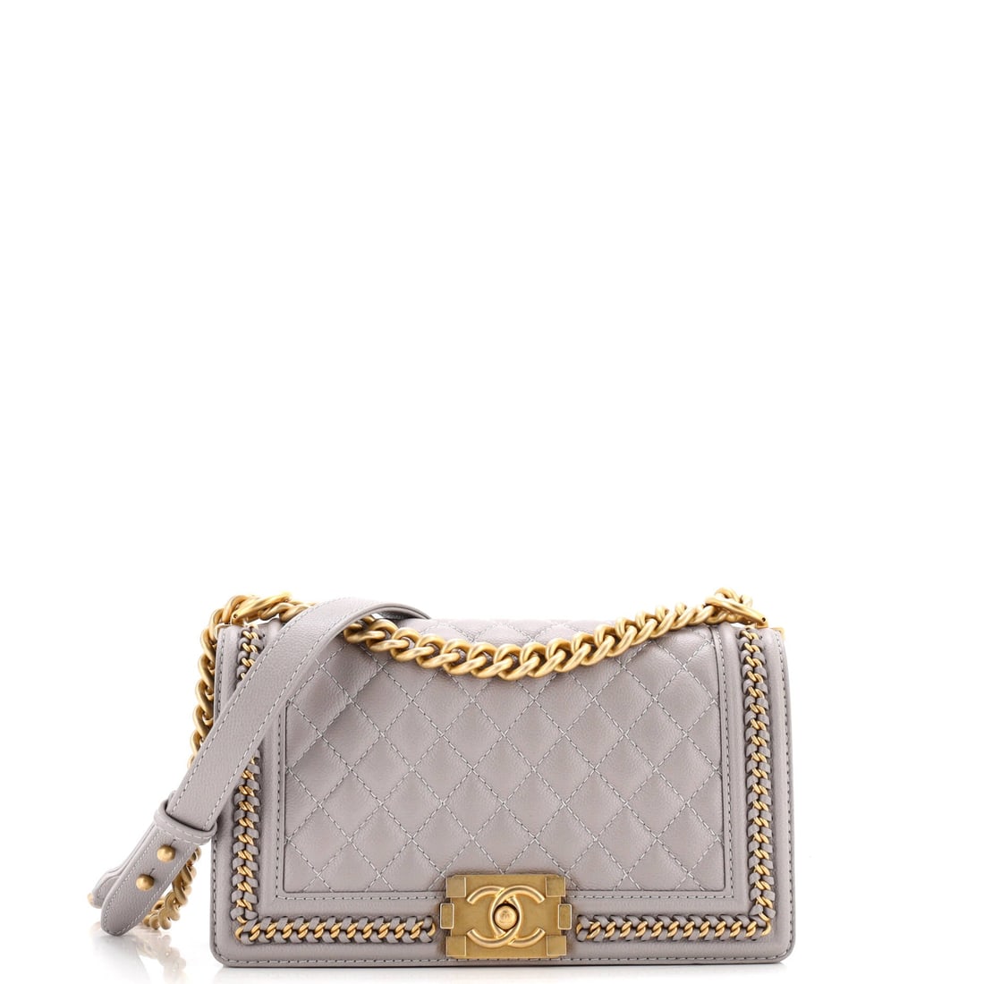 Chanel Boy Flap Bag Quilted Caviar with Whipstitch Chain Detail (1 of 6)
