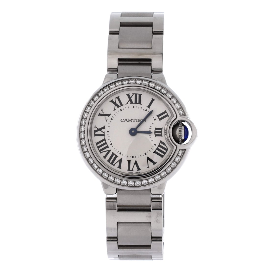 Cartier Ballon Bleu de Cartier Quartz Watch Stainless Steel with Diamond Bezel: Steel and diamonds at 28mm put this Ballon Bleu firmly in bracelet-watch territory rather than tool-watch territory. A 6.5 inch bracelet and 14mm band width suit a slightly fuller wrist, while the 10m