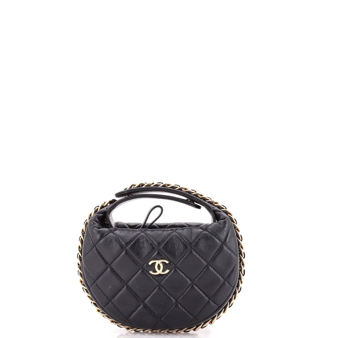 Chanel Chain Around Hobo Pouch Quilted Lambskin: The Chain Around line runs its chain through the seam rather than over the top, and on a pouch this size that trim becomes the structure. At 6 by 4.5 inches with 1.5 inches of depth, it is the fuller-