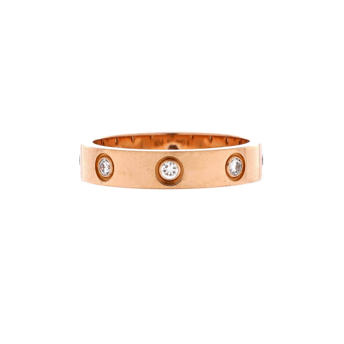 Cartier Love Wedding Band 8 Diamonds Ring 18K Rose Gold with Diamonds: Worn hard and honestly, this eight-diamond Love band still holds the geometry that matters, screws and stones alternating across a 3.95 mm width in 18K rose gold. The grade here is Grade C - Very Good
