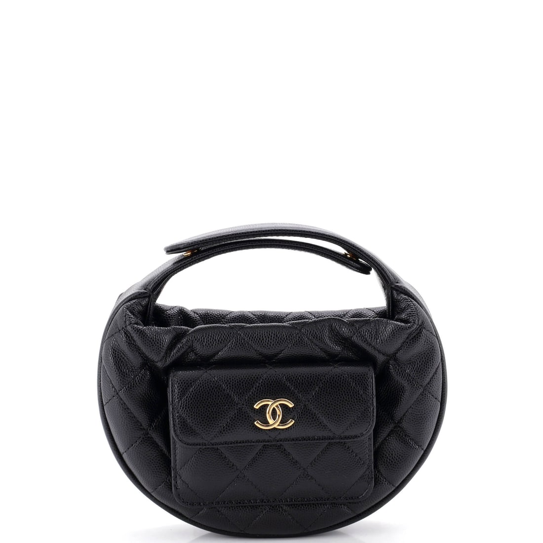 Chanel Polly Pocket Pouch Hobo Quilted Caviar: Caviar leather is the practical choice for a pouch hobo, holding its grain where lambskin would mark. Four inches of depth against a seven by five inch front makes this a genuine pouch rather than a f