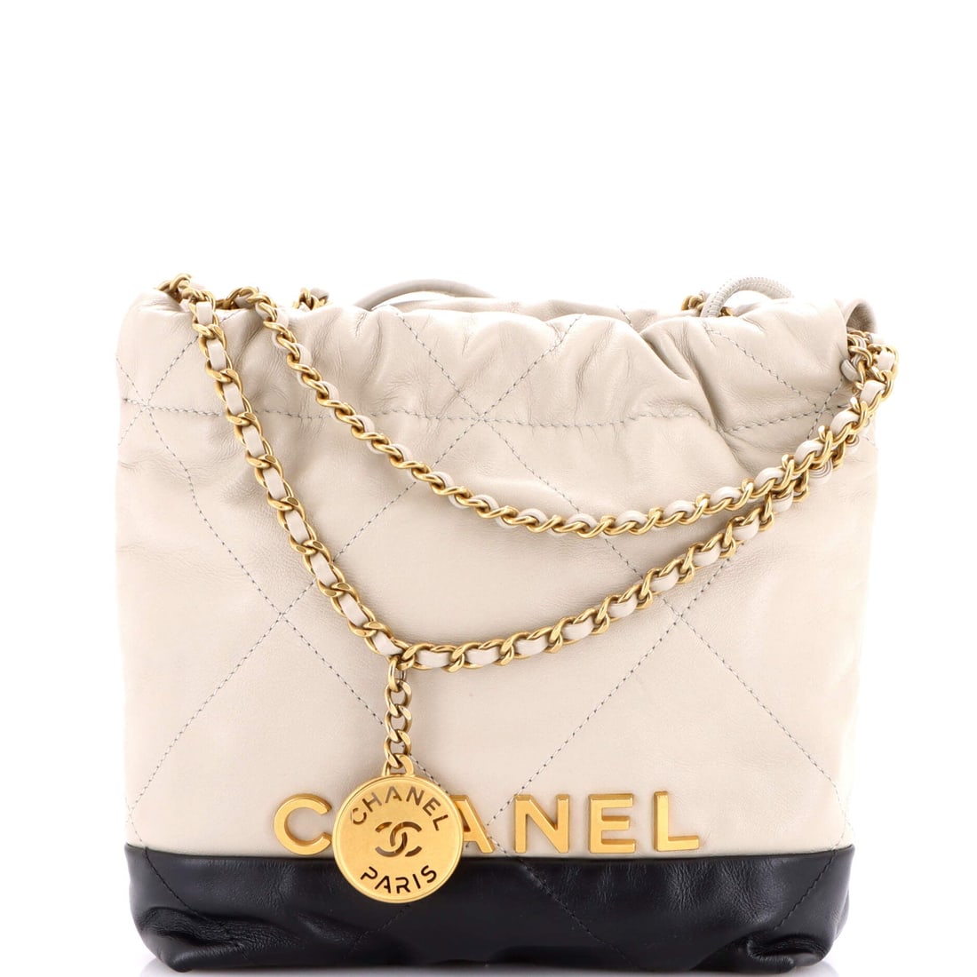 Chanel 22 Chain Hobo Quilted Calfskin: Seven inches across and seven and a half tall puts this 22 firmly in the small register, where the quilted calfskin reads tighter and the hardware reads bigger. A 2.5 in base gives it just enough body