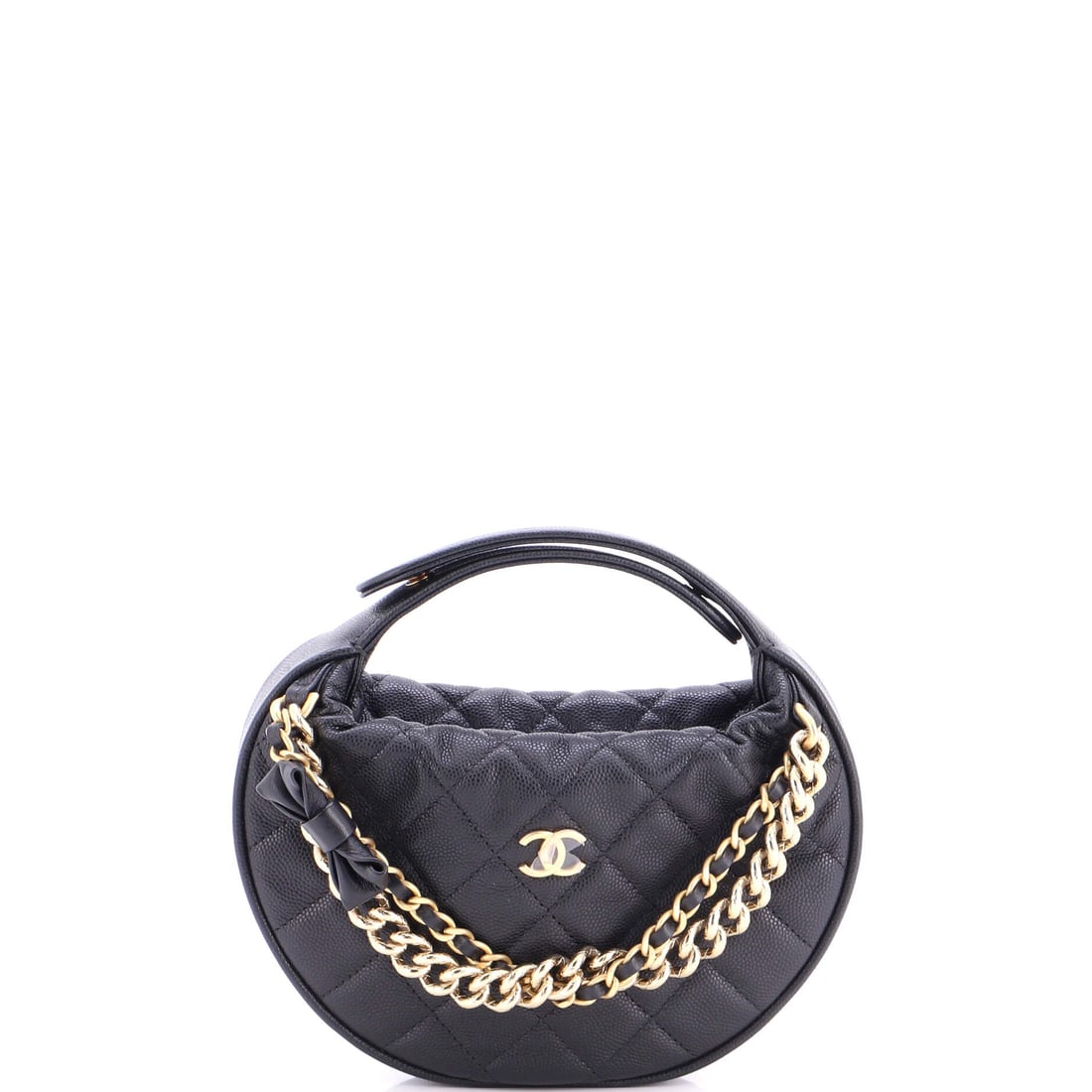 Chanel Double Chain Bow Hobo Pouch Quilted Caviar: Six inches across, this Bow Hobo Pouch is the trimmest of the run, though its 6.5-inch height and 3-inch depth keep it rounded rather than flat. Caviar holds the quilting crisply and shrugs off the co