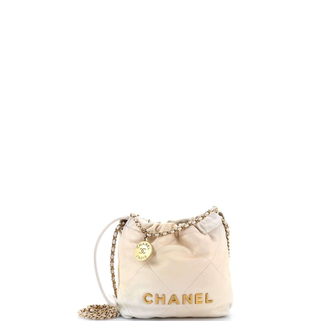 Chanel 22 Chain Hobo Quilted Shaded Calfskin: Eight inches across gives this shaded calfskin 22 a squarer stance than the smaller sizes, with real day capacity behind a 2.5 inch depth and 7.5 inch height. Its grade is Grade B - Excellent. Graded 