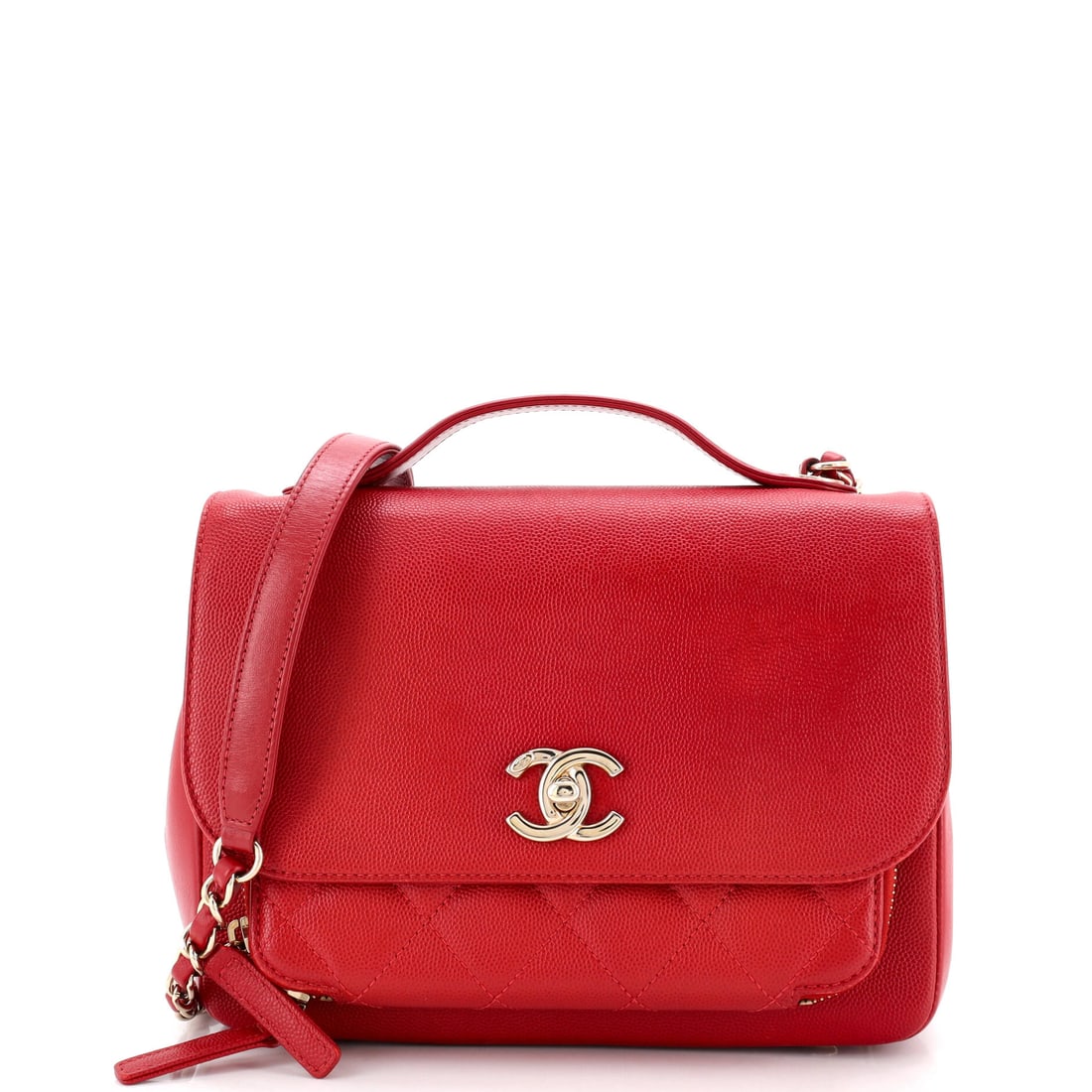 Chanel Business Affinity Flap Bag Quilted Caviar: Grained caviar quilting sets the Business Affinity apart from the Classic Flap: less precious, considerably more useful. This one measures W 8.5 x H 6.5 x D 3 in, an upright rectangle that holds its s
