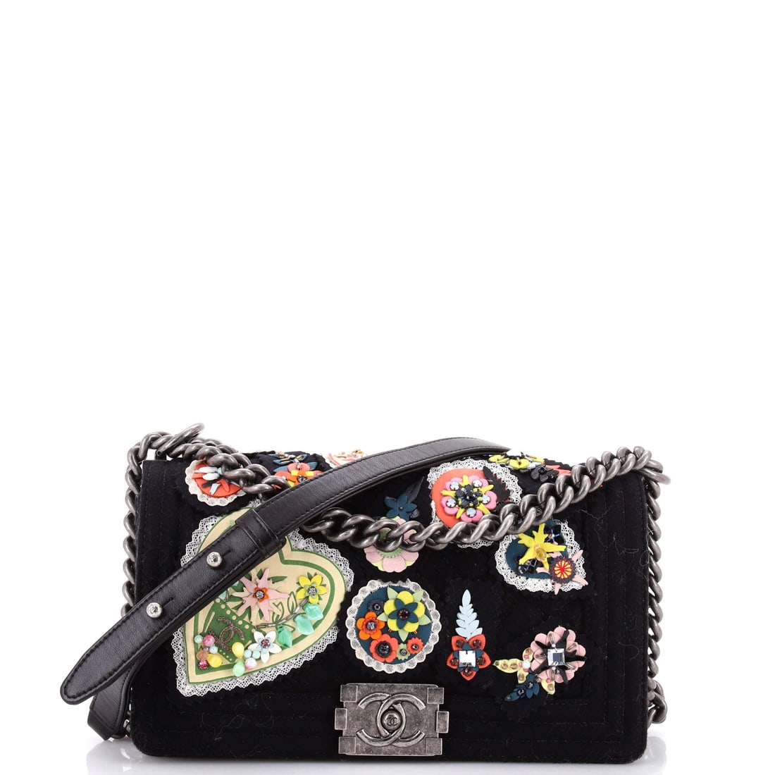 Chanel Paris-Salzburg Metiers d'Art Boy Flap Bag Embellished Quilted Felt: Felt takes the quilting on this Paris-Salzburg Metiers d'Art Boy, and the embellishment reads as texture more than sparkle. Generously cut for the line at ten inches wide and 3.5 inches deep, it holds