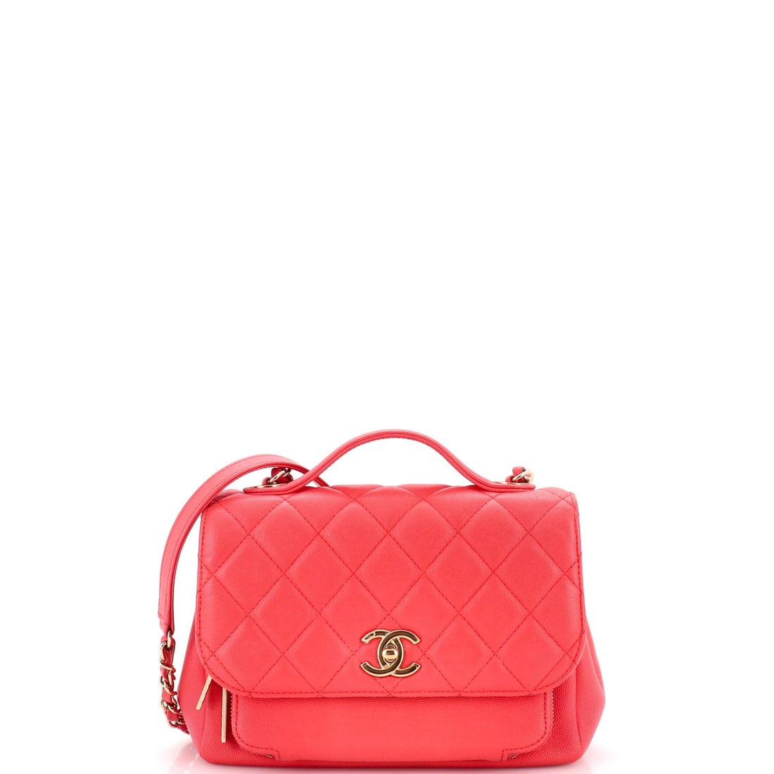 Chanel Business Affinity Flap Bag Quilted Caviar: Two carries, one bag: the Business Affinity pairs a lift handle with a long chain, so it works hand-held at a desk and hands-free on the street. At W 8.5 x H 6.5 x D 3 in the proportions stay compact 