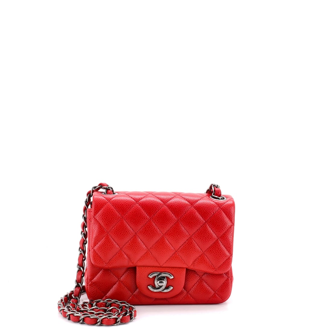 Chanel Square Classic Single Flap Bag Quilted Caviar: A 6.5 inch face makes this the tidier version of the square caviar flap, closer to true mini scale. Quilting stands proud on the pebbled surface, and the single turnlock keeps the front uncluttered. T