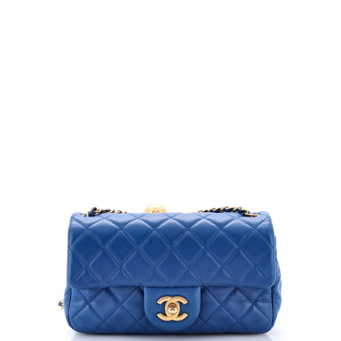 Chanel Pearl Crush Flap Bag Quilted Lambskin: At eight inches wide, this sits at the fuller end of the Crush flap range, with the diamond quilting given more room to run across the front. The pearl-accented chain drops 22 inches for crossbody wea