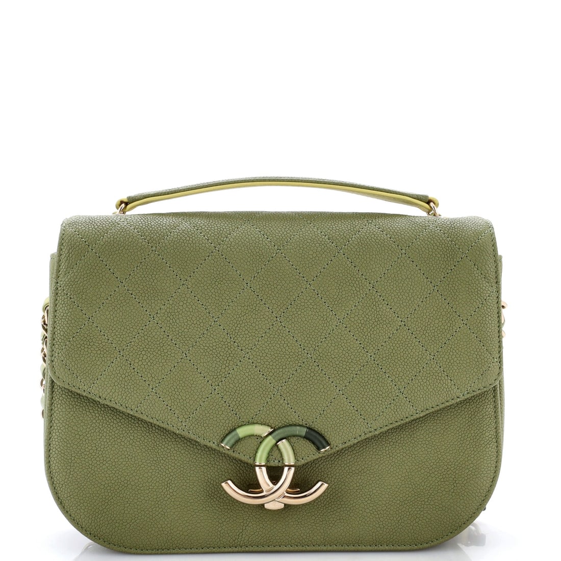 Chanel Thread Around Flap Bag Quilted Caviar: Wide and flat, the Thread Around uses its 9.5 inch width and 2 inch depth to sit close to the body rather than stand off it. Grade B - Excellent, holding its shape well. Caviar grain leaves the quilti