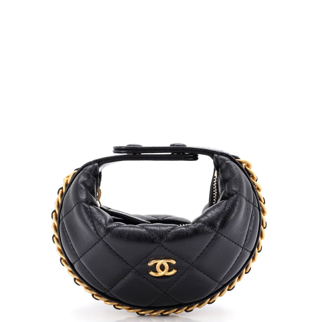 Chanel Chain Around Hobo Pouch Quilted Lambskin: Half an inch wider than most of its siblings at 6.5 inches, this hobo pouch reads slightly more horizontal across the hip. Depth stays at an inch, so it remains a slim carry regardless. Chain running 