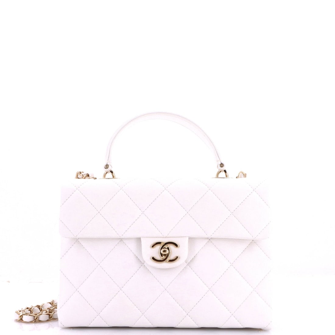 Chanel Retro Twist Top Handle Flap Shoulder Bag Quilted Caviar: A twist-lock closure and top handle give this caviar flap a retro, almost vanity-case attitude, and the 4 in depth backs it up with real room. Ten inches across and 6 in tall, it functions as a should